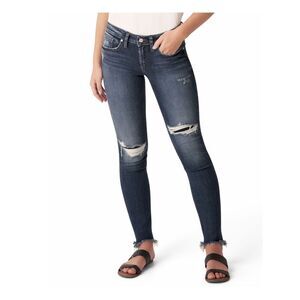 NWT SILVER JEANS CO. Womens Blue Denim Distressed Chewed Hem Skinny Jeans 27
